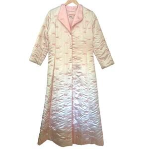 Vintage 50s 60s Robe Odette Barsa Satiny Pink Embroidered Bows Button Front